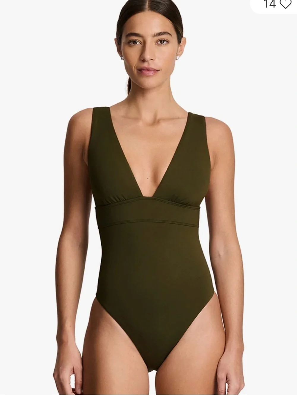 NWOT Lauren Ralph Lauren Modern V-Neck One-Piece Swimsuit - Dark Olive